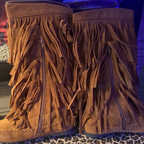 Stringed Boots Brown Suede New Never Worn - Picture 7 of 8